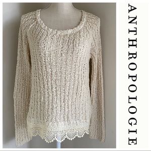 LIKE NEW! Anthro Lace Hem Pullover, Cream, Medium
